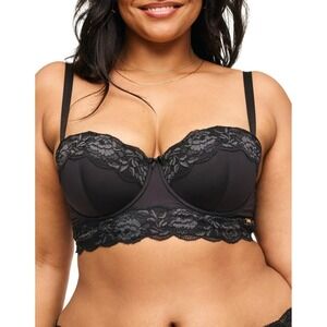 Adore Me Bra Longline Contour Balconette Lace Underwire Black Size 38DD Adjust